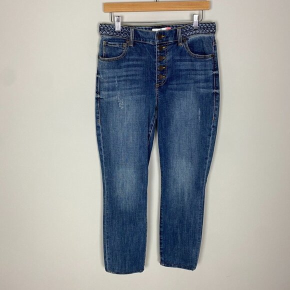 Cabi Jeans Button Fly Skinny Braided Jeans Womens 8 Medium Wash High Rise - Picture 1 of 6